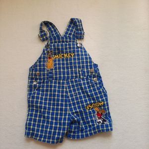 Disney baby 18m boys  Mickey mouse blue plaid short overalls
